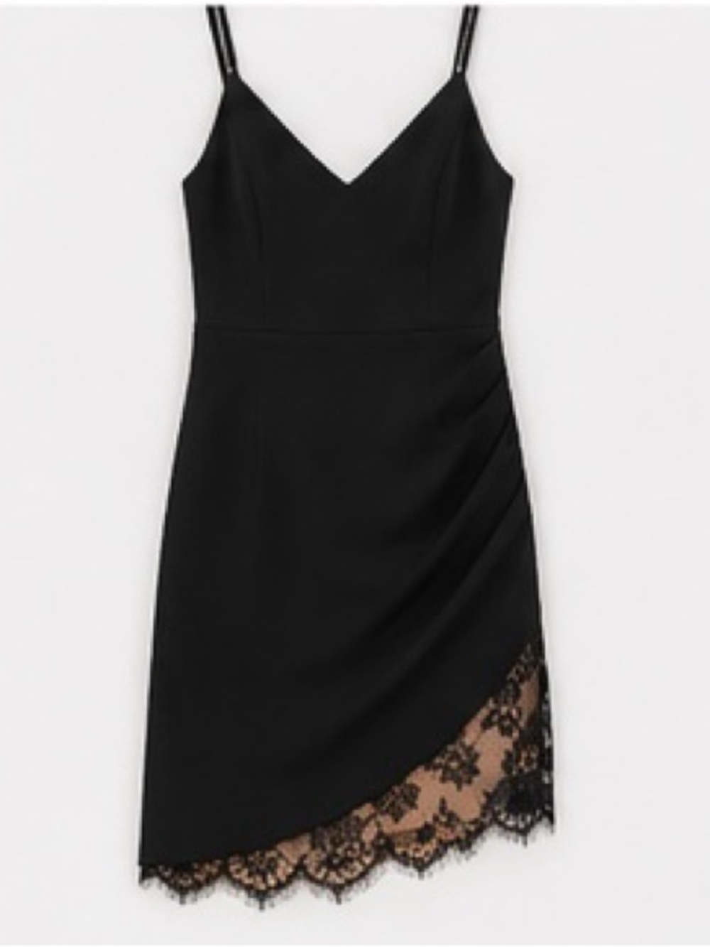 Lush Black Lace Hem Mini Dress Nude Illusion Slip Cocktail Party Size S - Picture 5 of 10